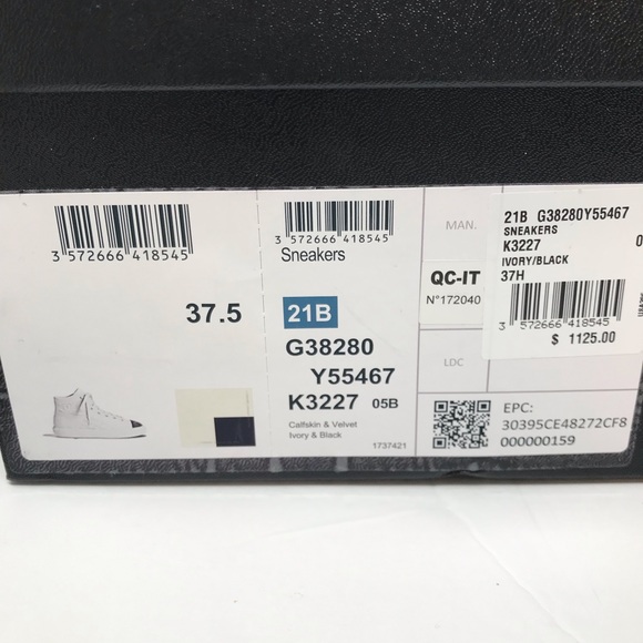 CHANEL 21B Quilted Lambskin High Top Sneaker Ivory Black Suede Cap Toe Size 37.5 - Picture 10 of 12